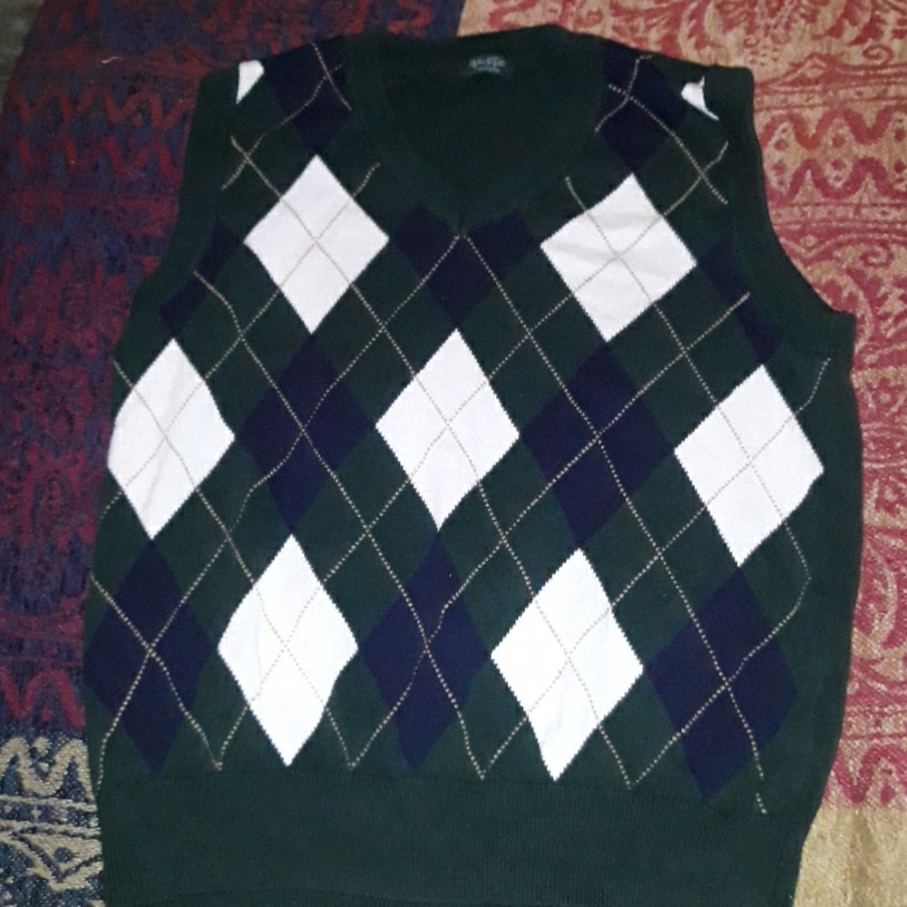 Argyle Vest Sweater Green White Navy Blue Sm